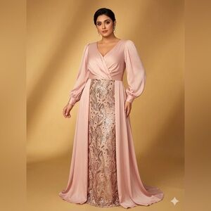 Elegant SHEIN Evening Gown – Blush Pink & Sequin Embroidery